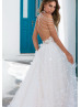 Luxury Beaded Halter Neck Ivory Lace Tulle Backless Wedding Dress